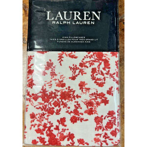 RALPH LAUREN Flannel Rhyne Red Floral King Pillow Cases Cotton 1 Pair New